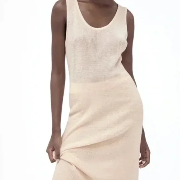 ZARA Sleeveless Waffle Weave Knit Dress SZ Medium - Picture 7 of 8